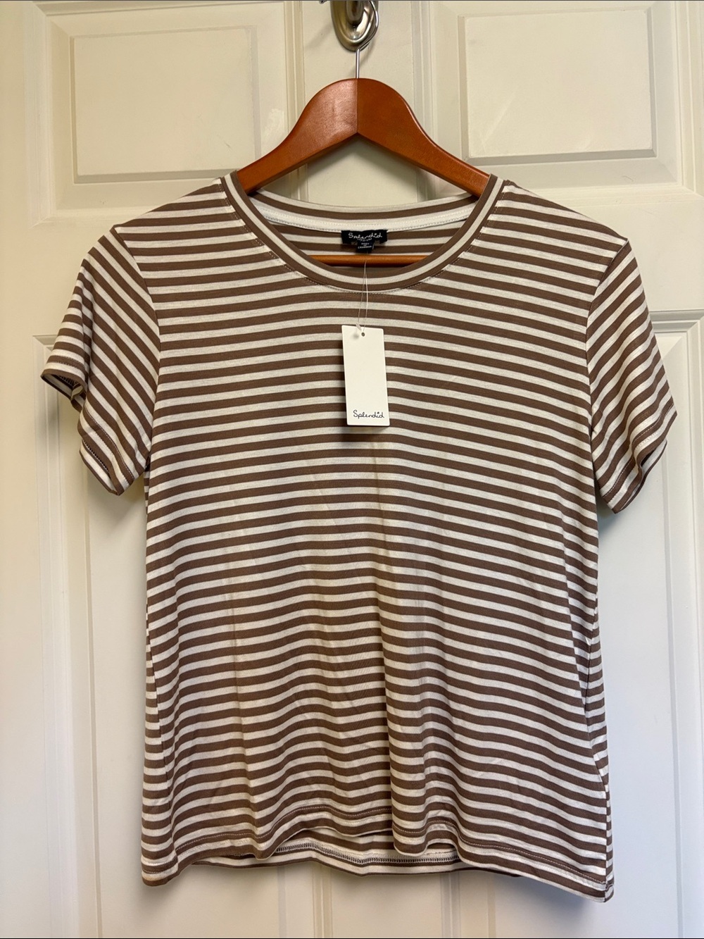 NWT Splendid $68 MSRP Brown & White Striped Short Sleeve Tee - Picture 3 of 8